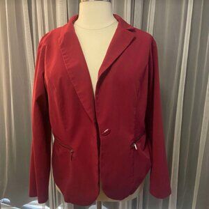 Torrid size 3 Red One Button Blazer Jacket Zipper Pockets Stretch Knit